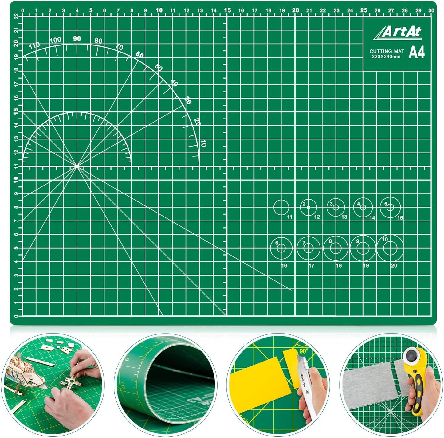 ArtAt Self Healing Cutting Mat: 24 x 36 inch Green Large 5-Ply Double-Sided Durable Non-Slip PVC Cutting Mat for Sewing Quilting Scrapbooking Art & Crafts projects…