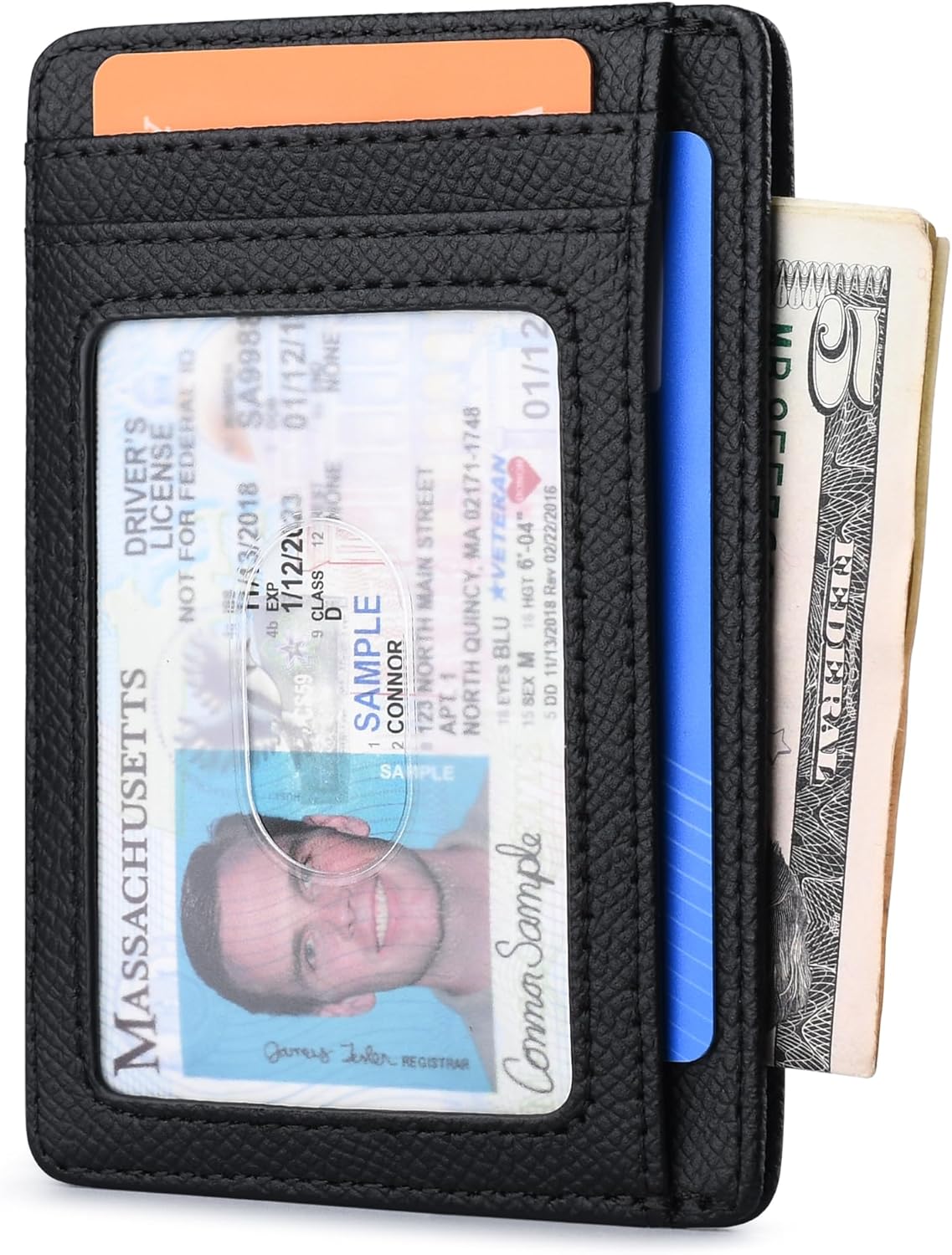 Buffway Slim Minimalist Front Pocket RFID Blocking Leather Wallets for Men and Women - Carbon Fiber Black - Colors A