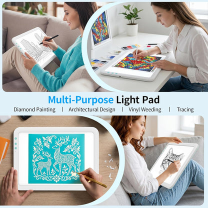 TOHETO A4 Rechargeable Led Super Bright Light Pad Powered by 3500mAh Lithium Battery for Weeding Vinyl Tool, Portable Wireless Light Board/Box for Tracing, Diamond Painting, Sketching & Drawing