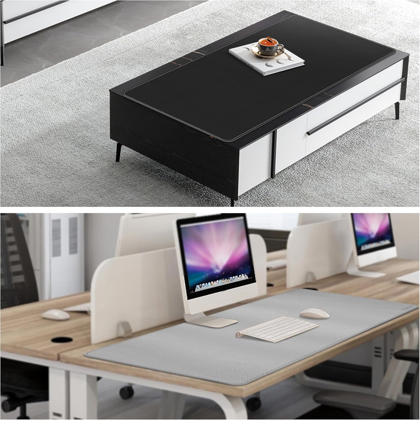 Chihein 2XL 35" x 16" Cork & PU Leather Desk Mat, Dual Sided Desk Pad Protector, Waterproof Writing Blotter for Gaming, Office, Home (Black)