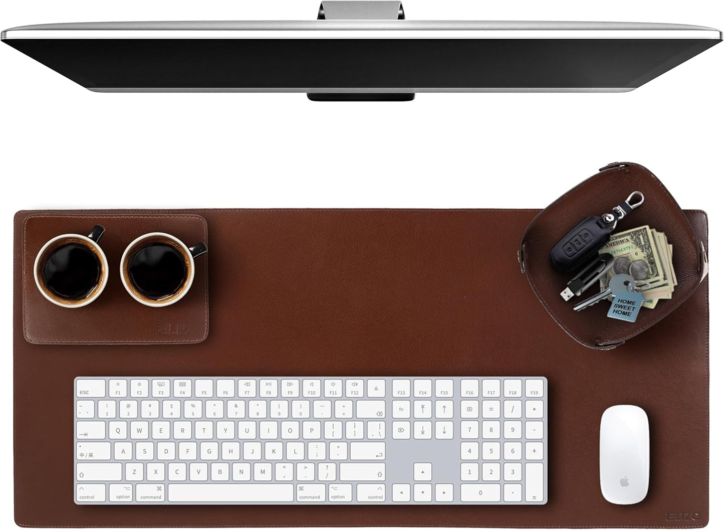 ELIZO Leather Desk Pad Real Leather Desk Mat Thick (3mm) Double Layer (31x15.6) Cover Blotter Desk Protector Large Computer Mat for Keyboard Mouse Pad Table Laptop Mat Office Accessories - Antique