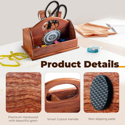SAVINA Wooden Craft Organizer Box - Handmade Craft Storage Caddy for Sewing, Art Supplies, DIY Tools & More - Elegant & Durable (BOX ONLY) (Small Size)