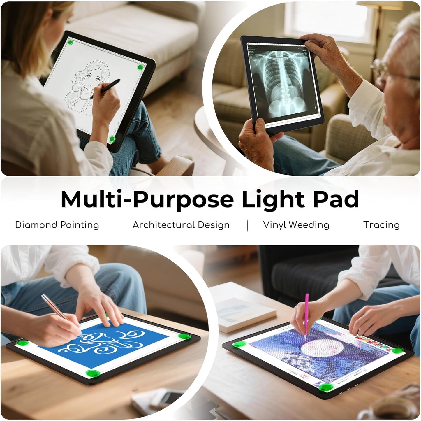Rechargeable A4 Light Box for Tracing,Bawaslom LED Light Pad with Adjustable Stand and Strong Magnets,Ultra-Thin & Bright Tracing Board for Diamond Art,Sketching,Vinyl Weeding,Architectural Design
