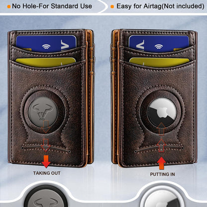 BULLIANT Men Airtag Wallet,Slim Wallet Money Clip Card Holder Magnetic Closure 12 Cards in Front Pocket RFID Blocking