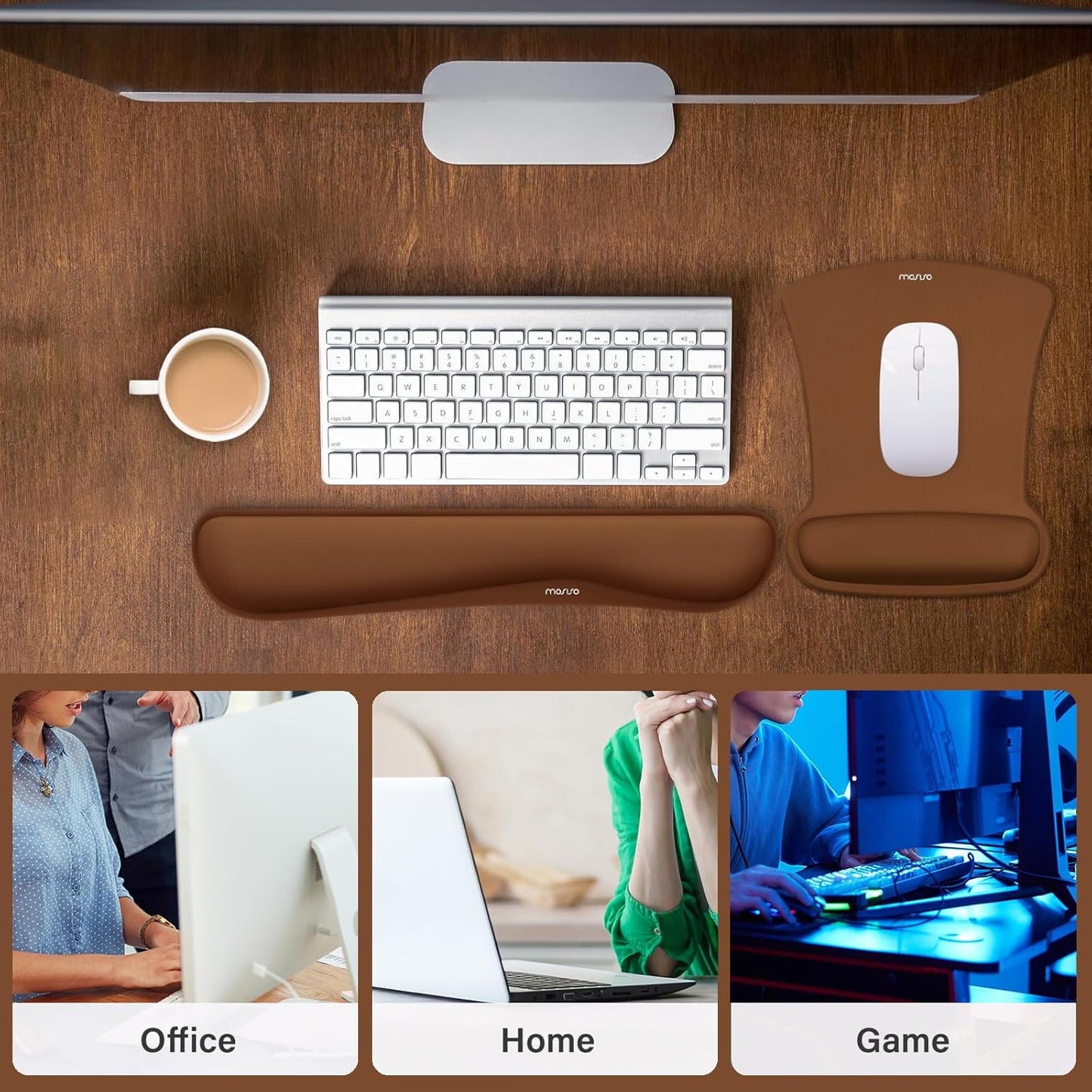 MOSISO Wrist Rest Support for Mouse Pad & Keyboard Set, Ergonomic Mousepad Non-Slip Base Home/Office Pain Relief & Easy Typing Cushion with Neoprene Cloth & Raised Memory Foam, Black