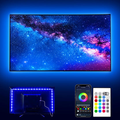 PANGTON VILLA TV LED Backlight for 40-60 Inch TV, 8.2ft LED Lights for TV with Bluetooth APP & Remote Control, 16 Color Led Strip Lights Changing TV Lights Behind with Music Sync for Bedroom