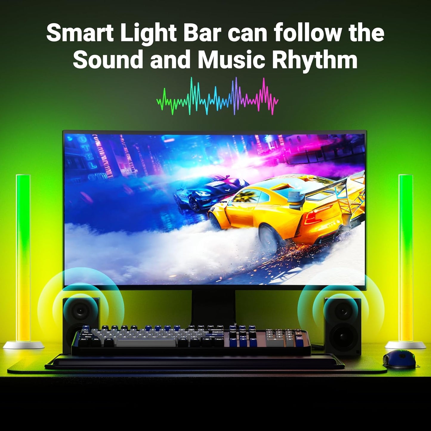 TJOY Smart Light Bars, Gaming Lights for Desk, 14 Inches, RGB Light Bar, TV Backlight with Music Sync and Scene, 60 Lumens, Mood Lighting for PC, Game, RGB Desk Lighting(Black)