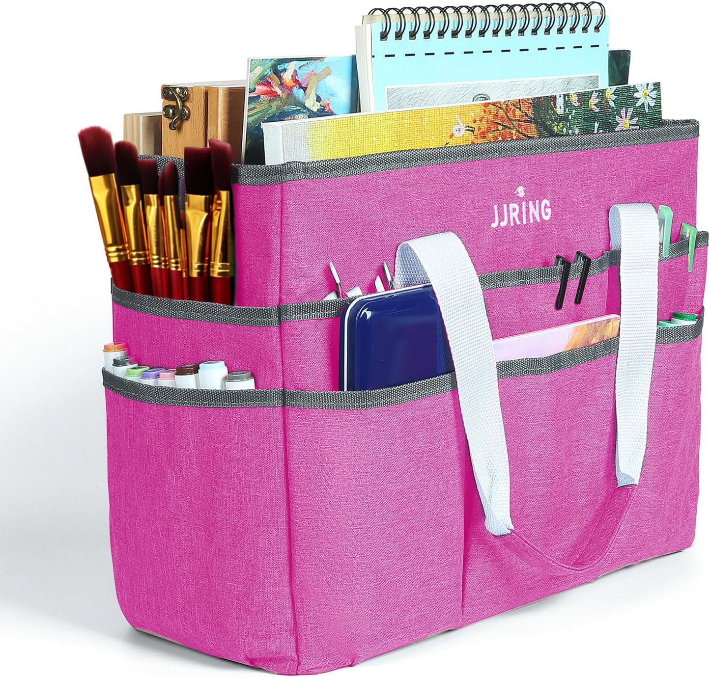 JJRING Craft Organizer Tote Bag for Art Storage, Caddy with Multiple Pockets, Bluish Green Sewing Bag for Scrapbooking, School, Medical, and Office Supplies