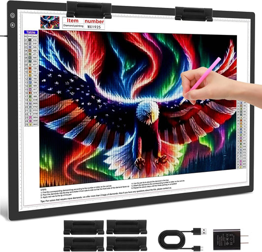 TOHETO A3 Light Pad, Rechargeable Light Board for Diamond Painting, Tracing Light Box with Stand and Clip, Light Table Lightbox for Tracing, Drawing