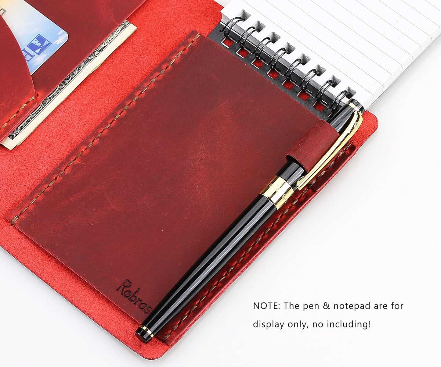 Robrasim Top Bound 3"x5" Memo Notebook Covers, Genuine Leather Cover for 3x5 Top-Spiral Notebook, Memo Book Cover Note Pad Holder Cover Only, Brown