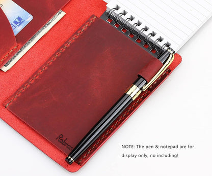 Robrasim Top Bound 3"x5" Memo Notebook Covers, Genuine Leather Cover for 3x5 Top-Spiral Notebook, Memo Book Cover Note Pad Holder Cover Only, Brown