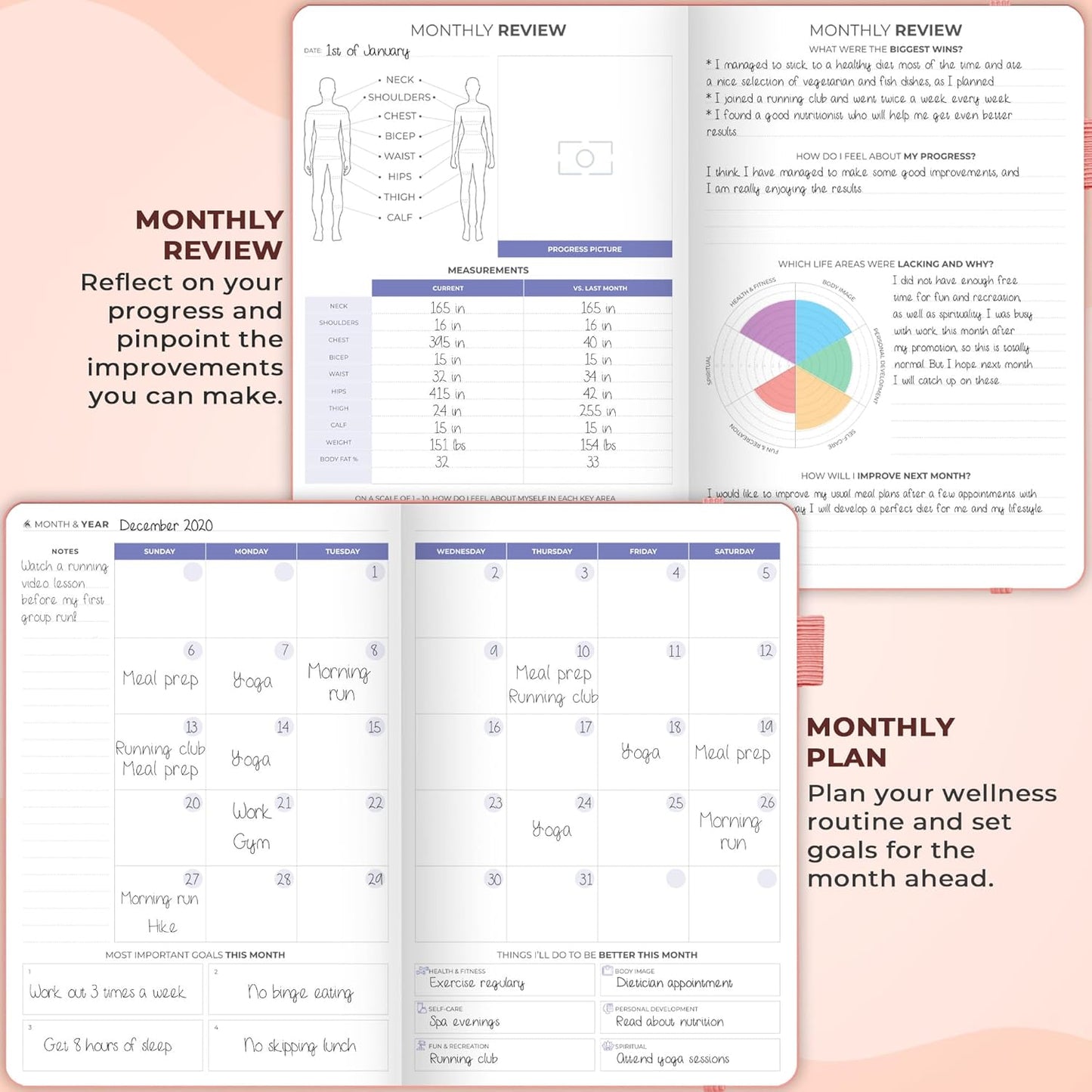 Clever Fox Fitness & Food Journal – Nutrition & Workout Planner for Women & Men – Diet & Gym Exercise Log Book with Calendars, Diet & Training Trackers - Undated, A5 Size, Hardcover (Forest Green)