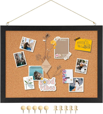 DOLLAR BOSS Bulletin Boards with Linen 1-Pack 16''X 12'' Double-Sided Cork Board for Walls Wood Framed Bulletin Boards, Small Pin Board for Home Kitchen Office Decorative Hanging 10 Pushpins