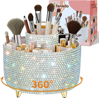 fanado 360° Rotate Makeup Brush Holder Organizer, Makeup Organizers Countertop, Makeup organization and Skincare Storage for Vanity, Desktop, Bathroom (White)