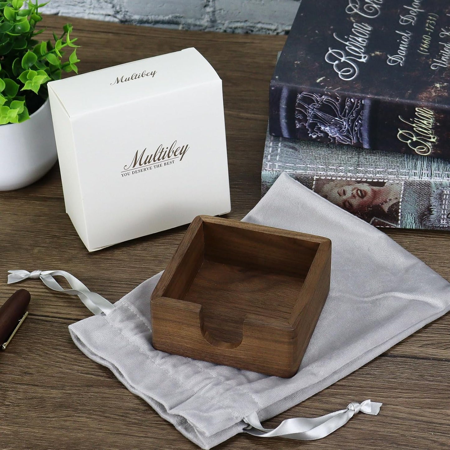 Buqoo 4x6 Notepad Holder Dispenser, Walnut Wood Sticky Notes Memo Pad Holder Dispenser Desk Supplies Organizer Accessories for Office Home Schools