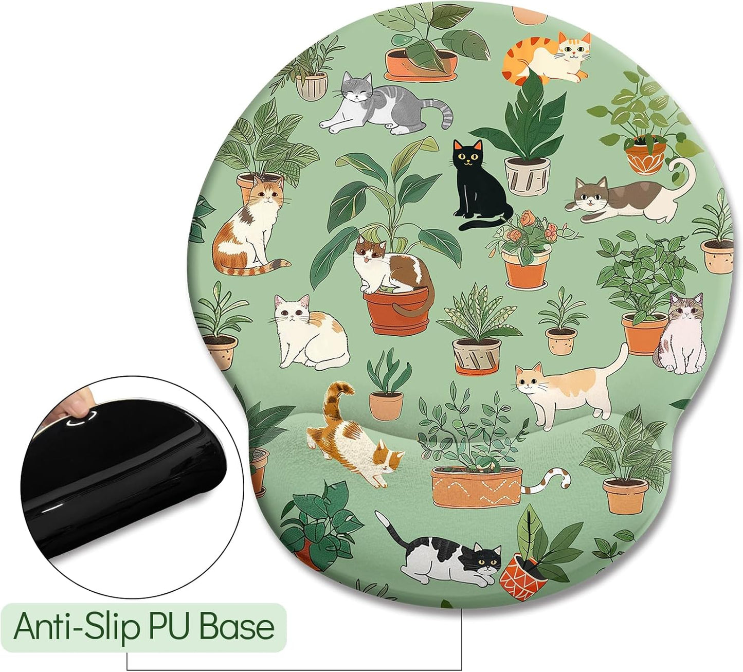 LIMKRIAN Cat Ergonomic Mouse Pad with Wrist Rest, Gaming Mouse Pad with Wrist Support, Funny Mouse Pads for Desk, Computer Mousepad with Non-Slip Pain Relief PU Base, Cute Office Desk Accessories