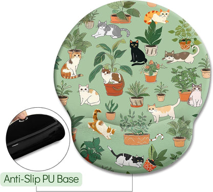 LIMKRIAN Cat Ergonomic Mouse Pad with Wrist Rest, Gaming Mouse Pad with Wrist Support, Funny Mouse Pads for Desk, Computer Mousepad with Non-Slip Pain Relief PU Base, Cute Office Desk Accessories