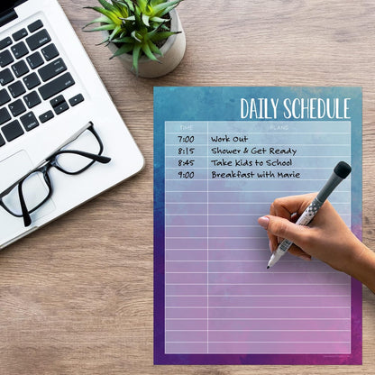 Dry Erase Daily Schedule Planner Sticker Decal by Glassboard Studio | Removable & Reusable | Magnetic Fine-Tip Marker Included (9 x 12 inches, White)