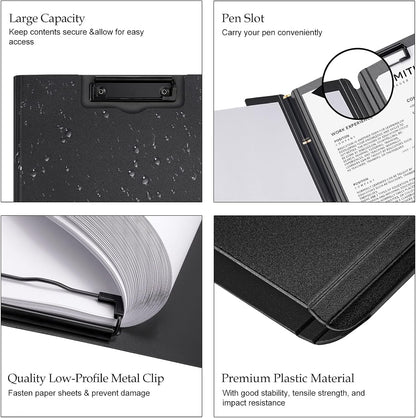 Tomorotec A4 Size Nursing Foldable Cover Clipboard with Pen Holder PP Foam Stationery Document Holder File Organizer Folder Writing Pad for Hospital Office School Business Classroom Supplies (Black)