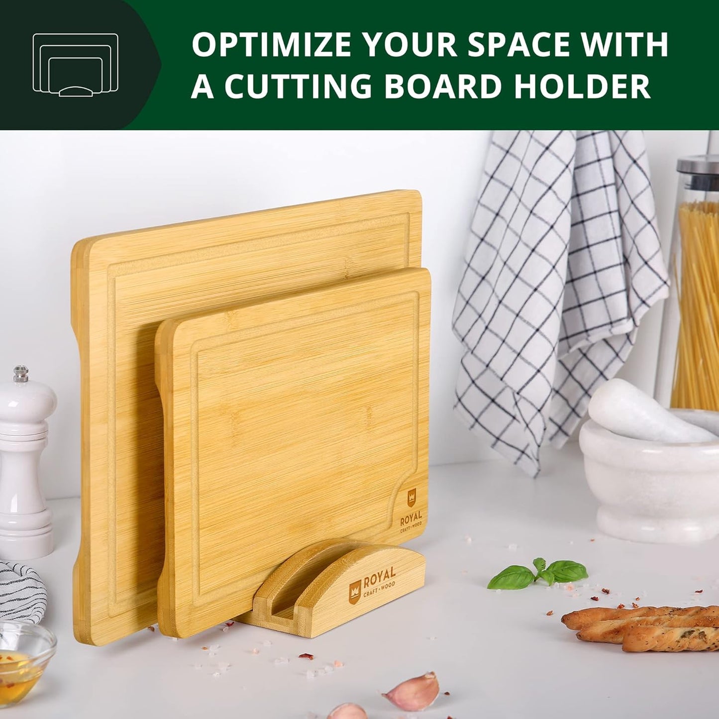 ROYAL CRAFT WOOD Cutting Board Stand for Cutting Board Sets, Chopping Boards Rack Organizer that Holds up to 3 Cutting Boards to 0.7 Inches Thick