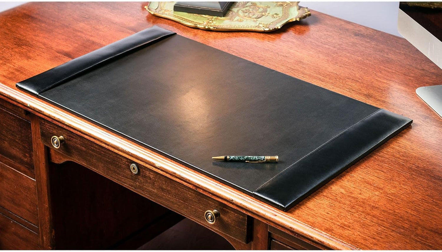 DACASSO Bonded Leather Desk Pad with Side Rails - Luxury Leather Desk Blotter for Writing (30 x 18, Brown)