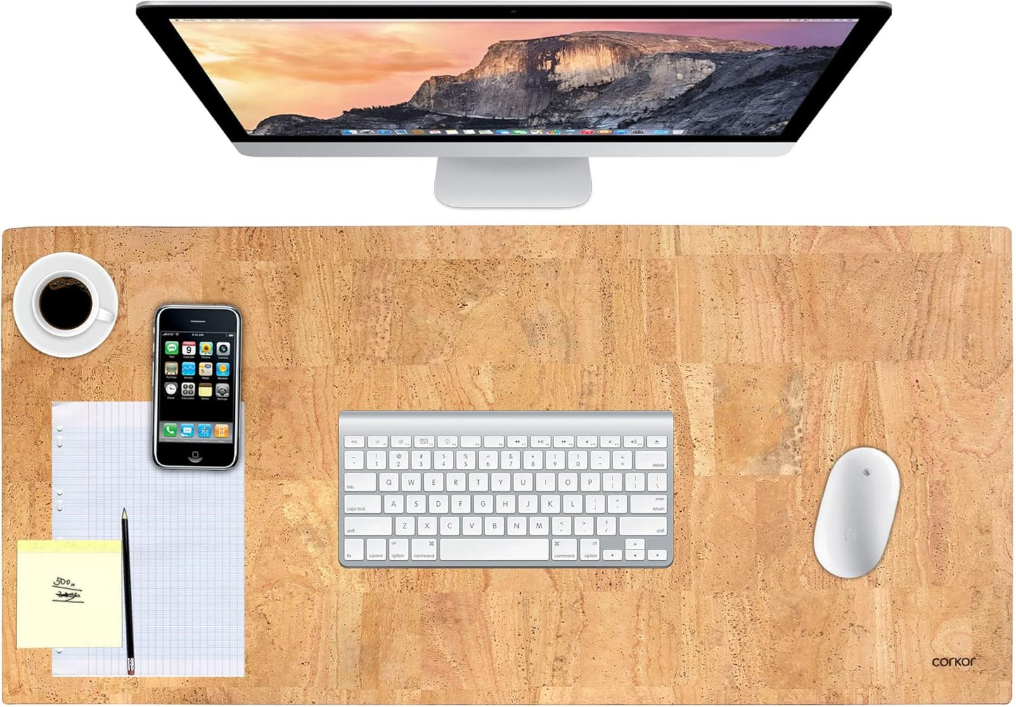 Corkor Cork Desk Pad – Table Mat - Vegan Leather – Cruelty Free – Eco Friendly - Light Brown