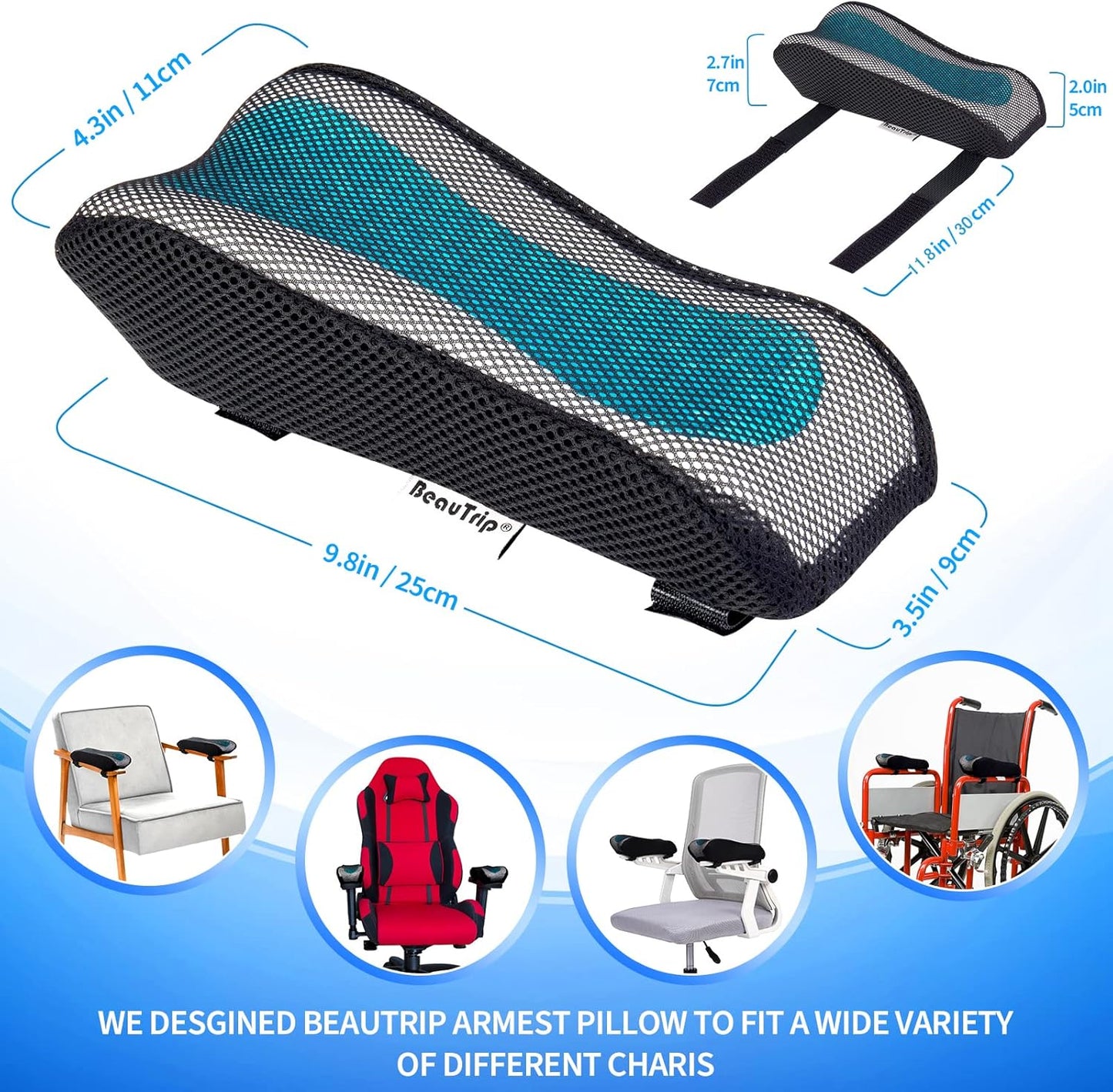 BEAUTRIP Ergonomic Armrest Pads- Office Chair Arm Rest Cover Pillow - Elbow Support Cushion for Computer, Gaming and Desk Chairs (Set of 2, Mesh Cover)