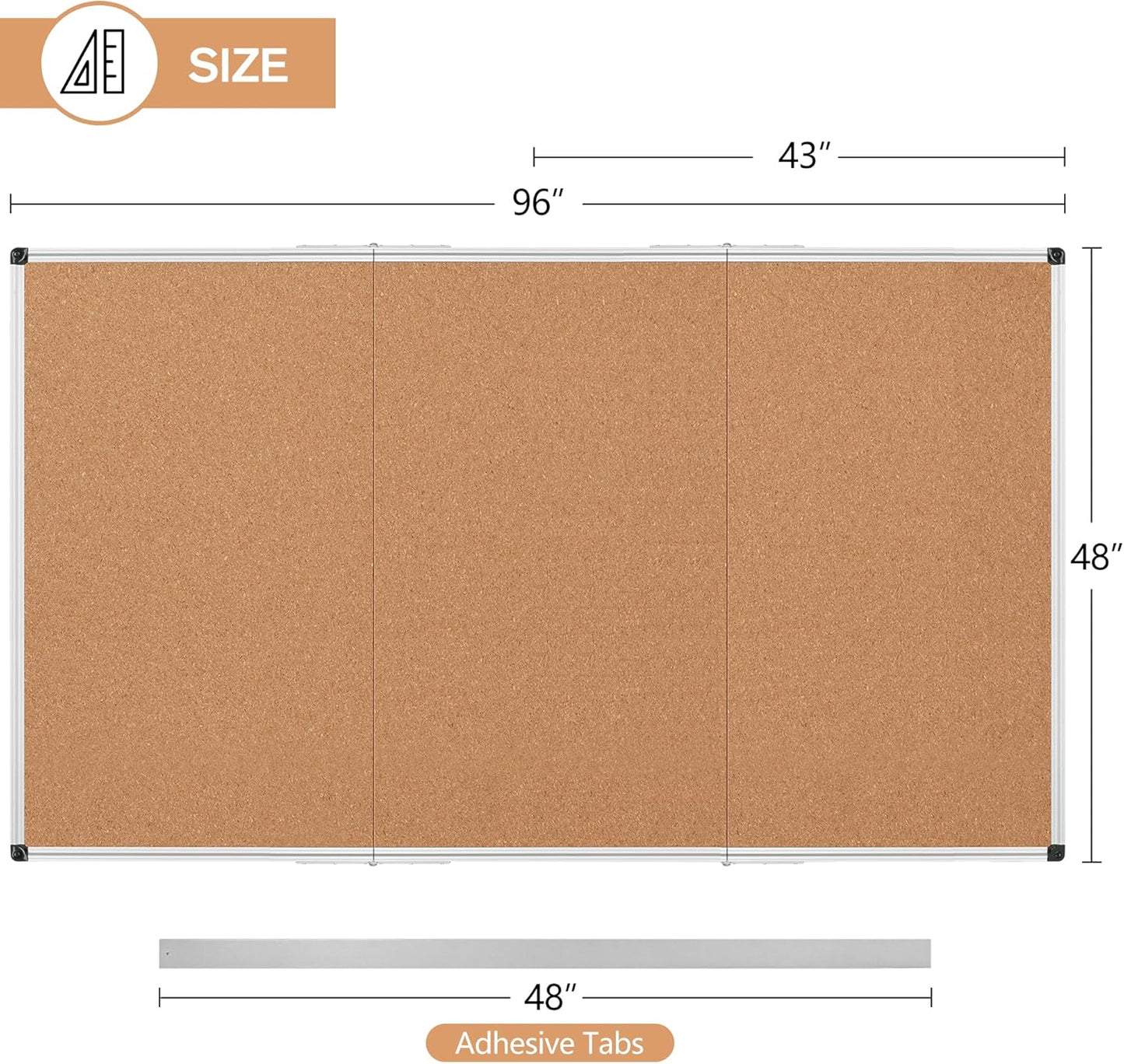 Bulletin Board 36 x 48, Silver Aluminium Framed 4x3 Large Wall Mounted Cork Office Notice Pin Board