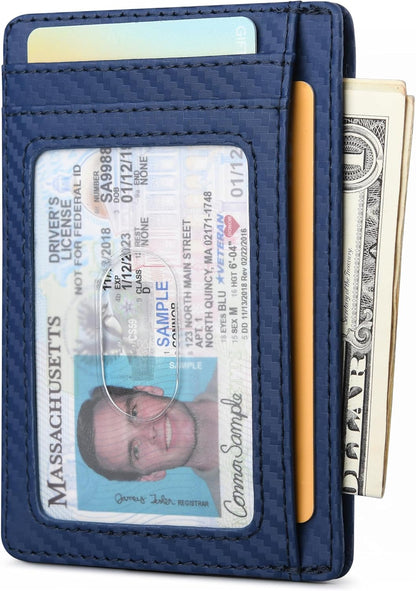 Buffway Slim Minimalist Front Pocket RFID Blocking Leather Wallets for Men and Women - Carbon Fiber Black - Colors B