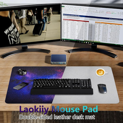 Dual-Sided Desk Pad, Large Mouse Pad - Natural Cork & PU Leather Non-Slip Waterproof Desk Mats for Office and Home (Blue, 31.5" x 15.7")