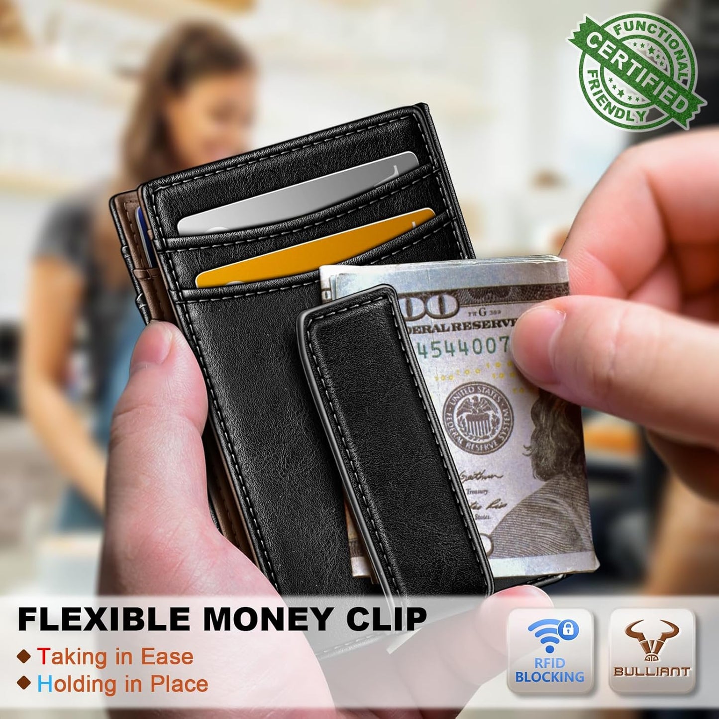 BULLIANT Men Airtag Wallet,Slim Wallet Money Clip Card Holder Magnetic Closure 12 Cards in Front Pocket RFID Blocking