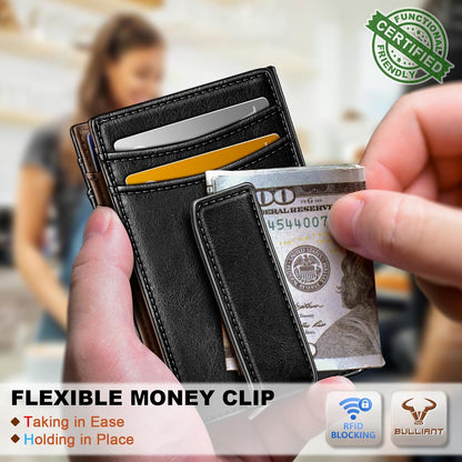 BULLIANT Men Airtag Wallet,Slim Wallet Money Clip Card Holder Magnetic Closure 12 Cards in Front Pocket RFID Blocking