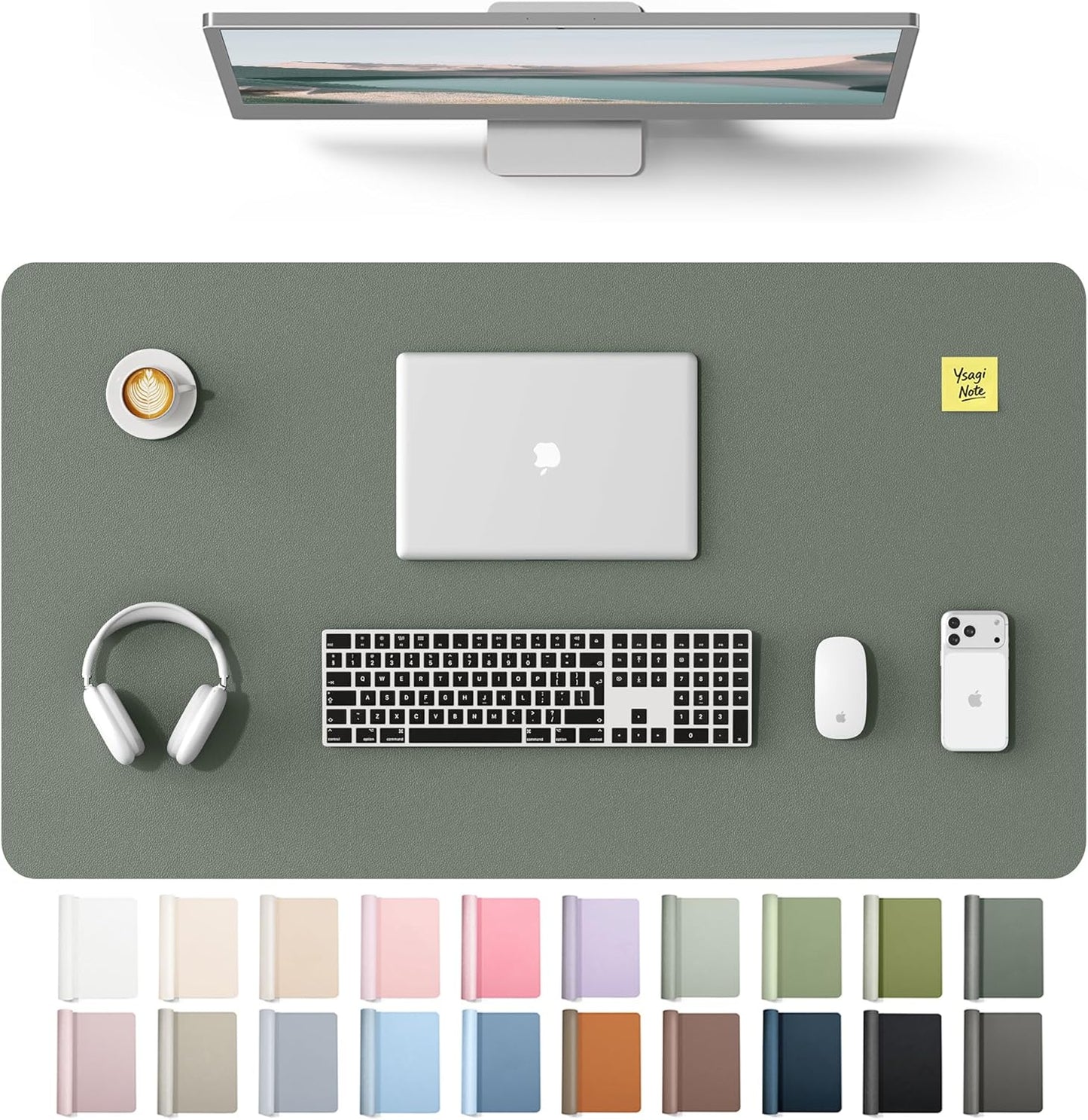 YSAGi Leather Desk Pad Protector, Office Desk Mat, Large Mouse Pad, Non-Slip PU Leather Desk Blotter, Waterproof Laptop Desk Writing Pad for Office and Home (23.6" x 13.8", Eggshell) - Colors B