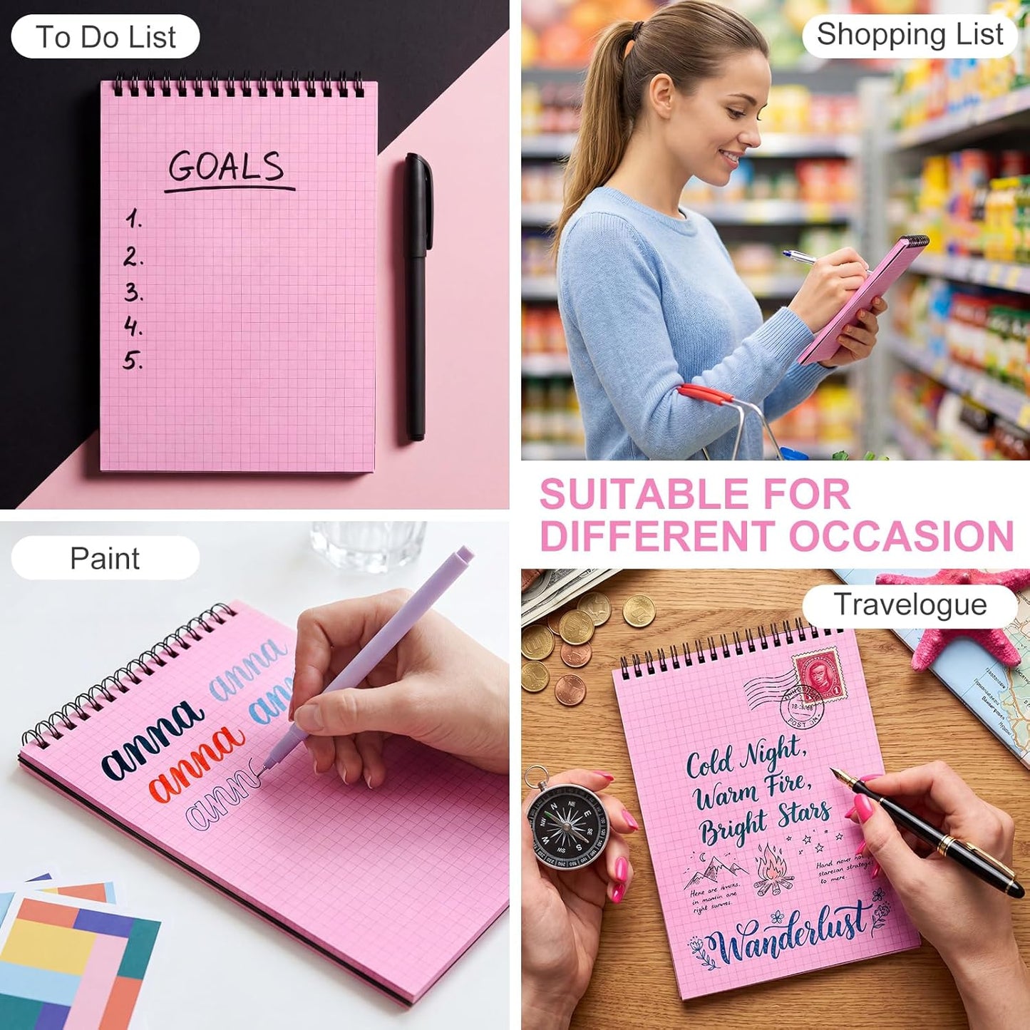 Engrowtic 6 Pack Graph Paper Spiral Notepad A5 Top Wirebound Notepad Grid Notebook Steno Pad Memo Notebook Grid Paper 140 Pages for Writing Sketching Drawing Office Supply (Black)