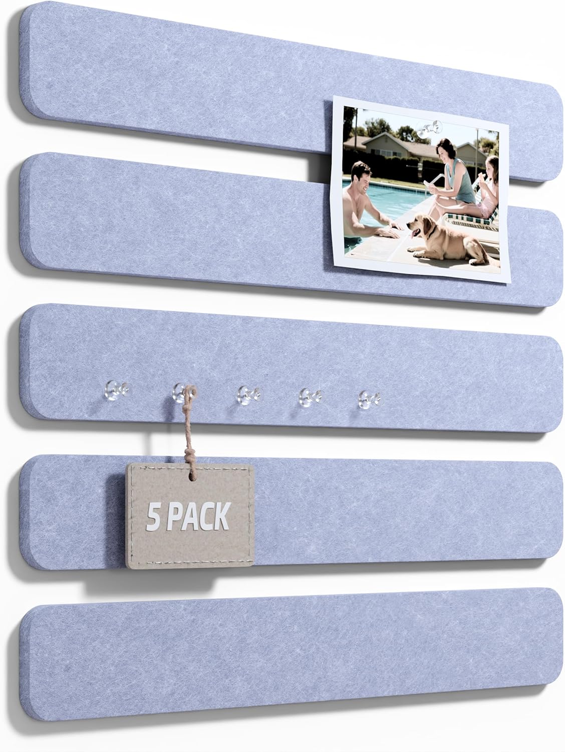 Fluxynara Cork Board Alternative Felt Strip Board 8-Pack 13"x2", Office Pin Board with 50 Push Pins, Adhesive Install for Bedroom Door & Home Office(Linen Dusk)