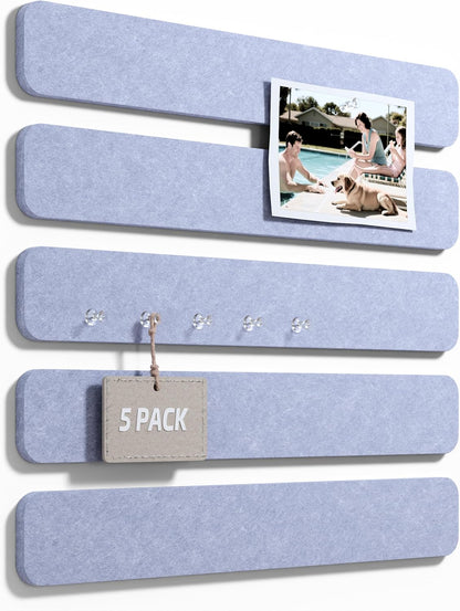 Fluxynara Cork Board Alternative Felt Strip Board 8-Pack 13"x2", Office Pin Board with 50 Push Pins, Adhesive Install for Bedroom Door & Home Office(Linen Dusk)