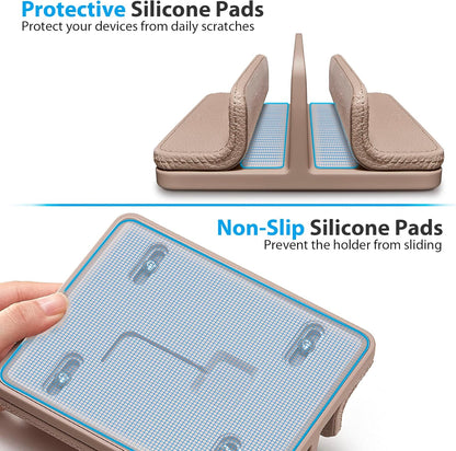Leather Vertical Laptop Stand,Dual Laptop Holder Stand,Laptop Organizer with Adjustable Dock (18-26mm/0.7-1 in) for All MacBook/Tablet/Surface/Dell/iPad (Apricot)