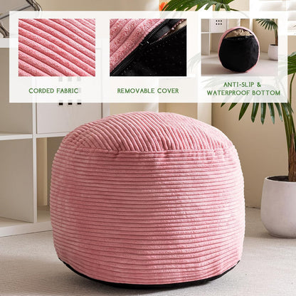 HIGOGOGO Round Stuffed Pouf Ottoman, Corduroy Poufs with Foam Chunk Filling, Furry and Fluffy Pouf Foot Stool Storage Ottoman, 20 X 15 Floor Poufs Foot Rest for Living Room, Dark Grey
