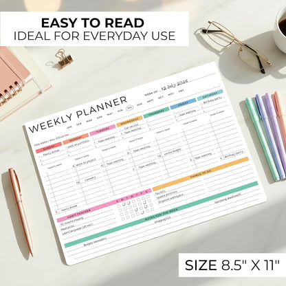 Beautiful Weekly Planner - The Perfect Undated To Do List Notepad with 52 Sheets - Aesthetic Calendar Pad & Office Desk Supplies For Women to Effectively Organize Your Work or Home Tasks