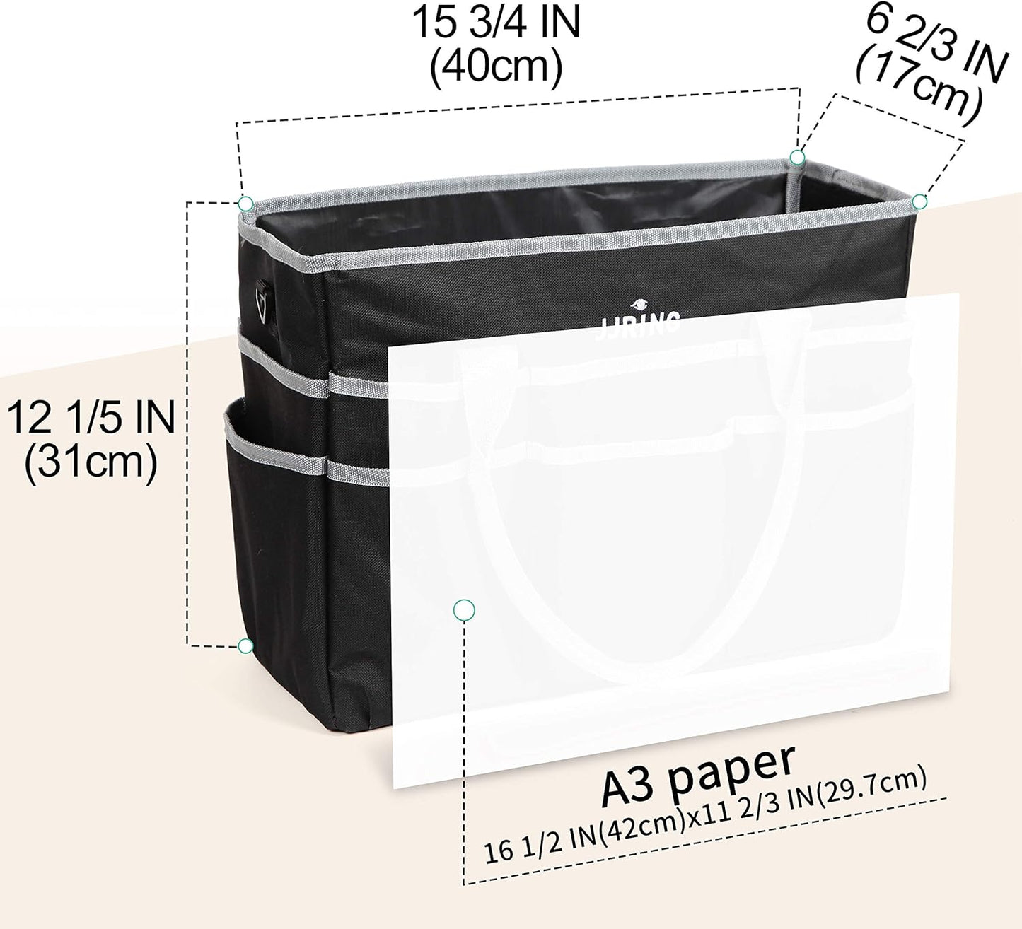 Jjring Craft and Art Organizer Tote Bag - 600D Silver Nylon Fabric Art Caddy with Pockets - for Art, Craft, Sewing, Medical, and Office Supplies Storage