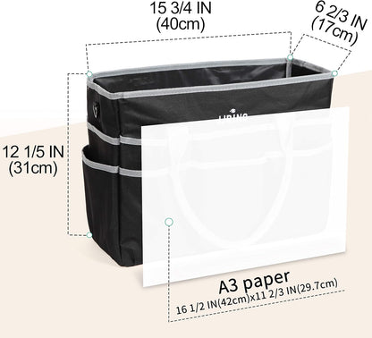 Jjring Craft and Art Organizer Tote Bag - 600D Silver Nylon Fabric Art Caddy with Pockets - for Art, Craft, Sewing, Medical, and Office Supplies Storage