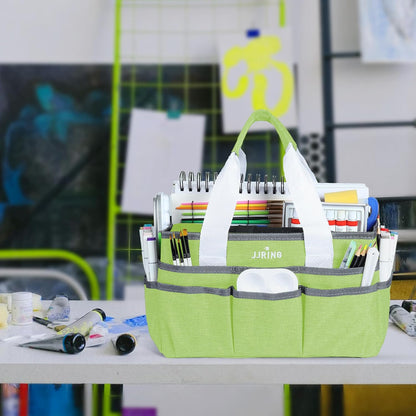 JJRING Craft Organizer Tote Bag for Art Storage, Caddy with Multiple Pockets, Bluish Green Sewing Bag for Scrapbooking, School, Medical, and Office Supplies