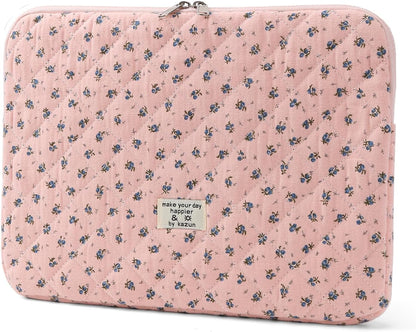 Puffy Laptop Sleeve 13 Inch Cute Quilted Laptop Protective Case Padded Floral Computer Sleeve for MacBook (A-Blue, 13 Inch)