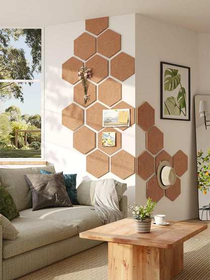 8 Pack Hexagon Felt Bulletin Board Tiles - 12" Large Thick Pin Board for Walls with 30 Push Pins, DIY Boards for Office Home School Decor, Aesthetic Hex Cork Board Alternative