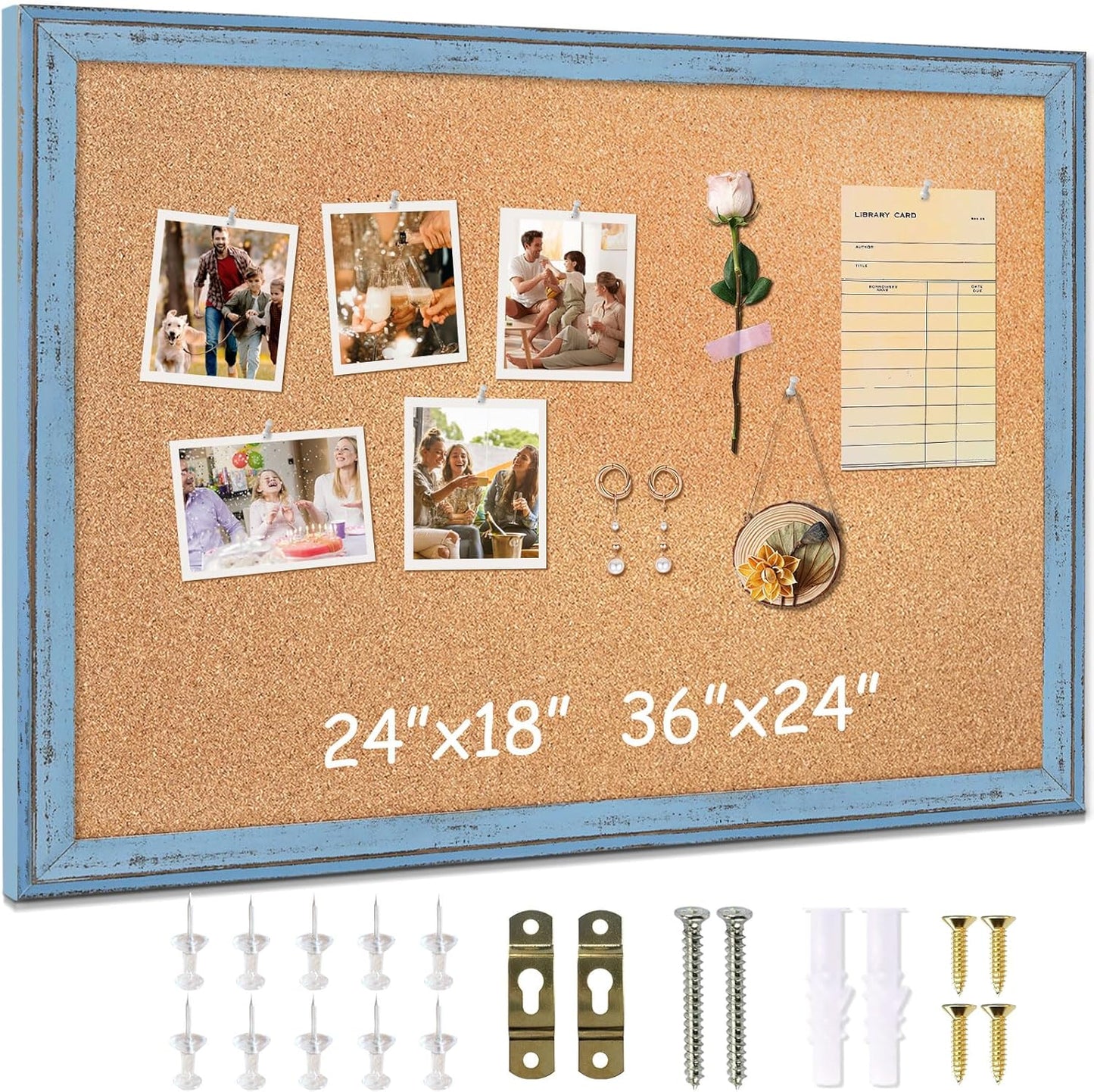 DOLLAR BOSS White Cork Board for Wall - 24 X 18 Inches, Rustic Wooden Frame Bulletin Board, Decorative Hanging Pin Board for Office & Home Decor