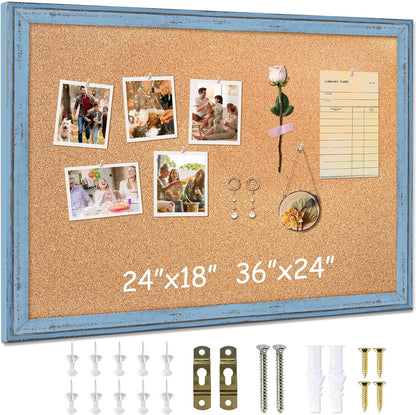 DOLLAR BOSS White Cork Board for Wall - 24 X 18 Inches, Rustic Wooden Frame Bulletin Board, Decorative Hanging Pin Board for Office & Home Decor