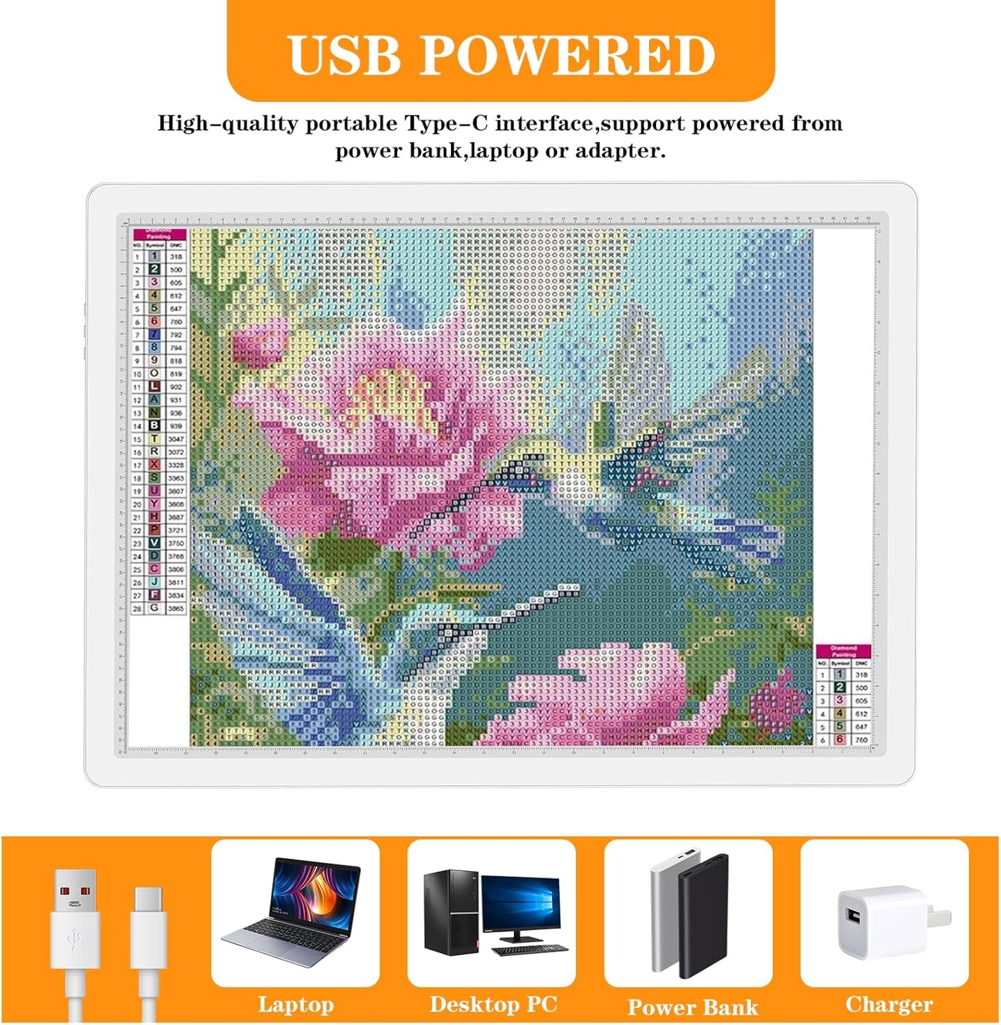 Phylosal Magnetic A3 Light Pad with Bag, Super Bright Light Box with Side Button, Diamond Art Light Board, Lightbox for Tracing and Drawing, USB Power Light Table for Sketching, Weeding Vinyl (White)