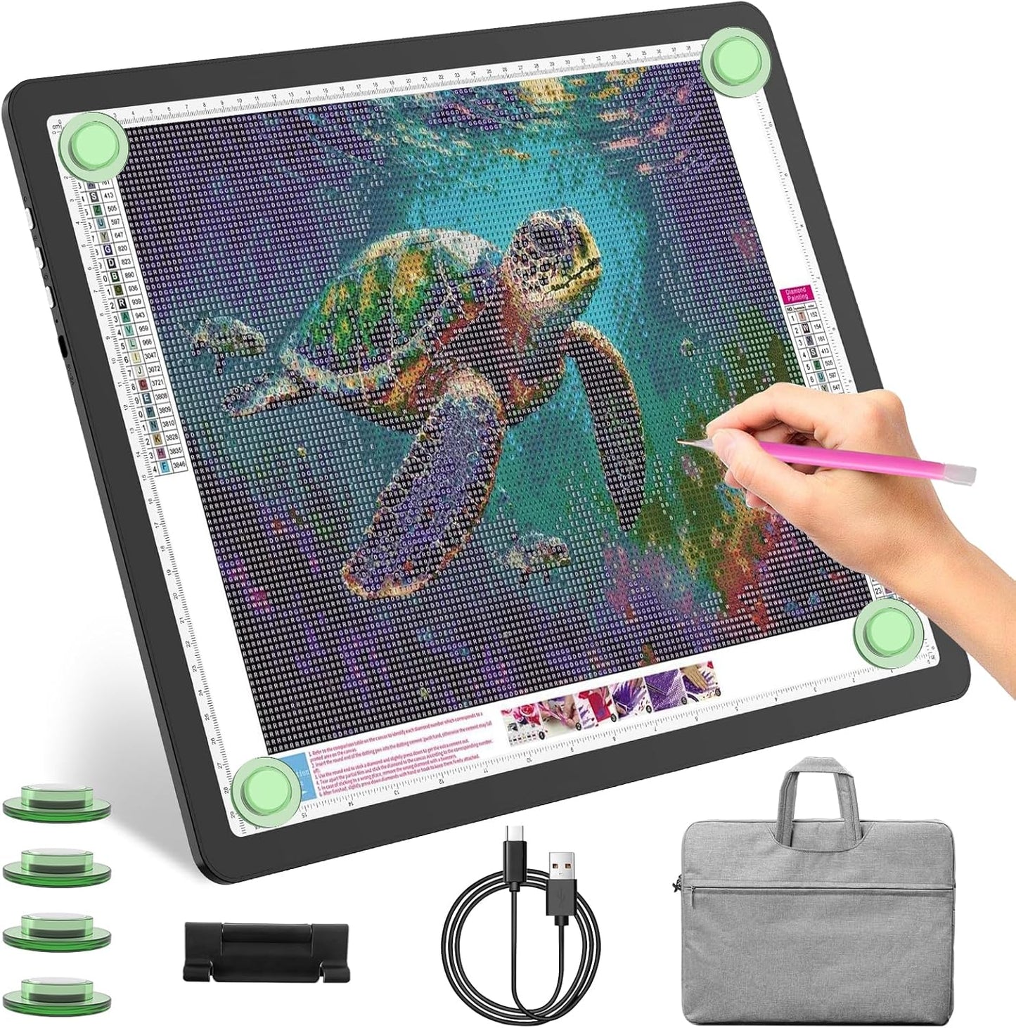 YINGWOND Rechargeable A4 Light Box for Tracing,Ultra-Thin 9000LUX Super Bright Wireless Light Pad with Adjustable Brightness Color,13.9x10 in Light Board for Diamond Painting Drawing Sketching