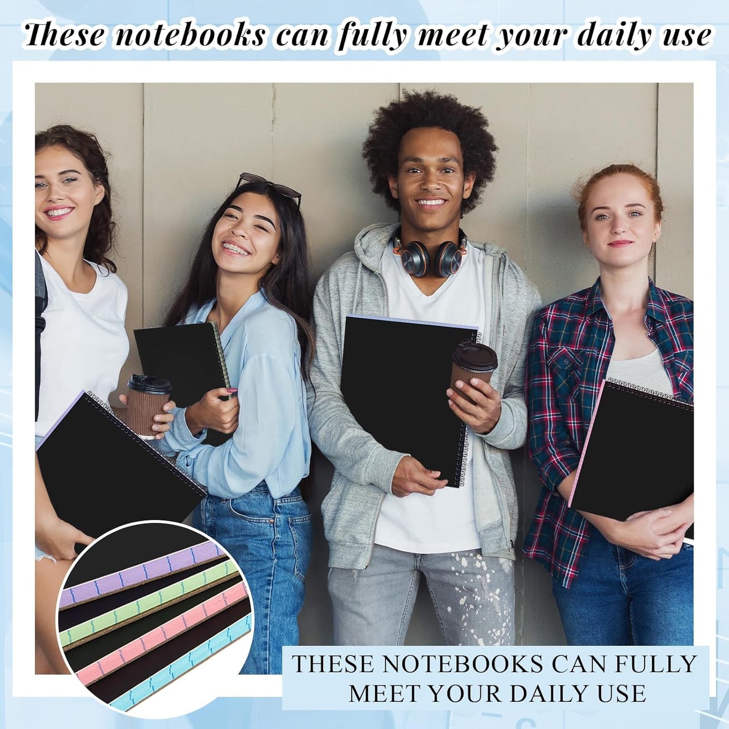 MotiMind 4 Pack Landscape Notebook Top Spiral Bound 11 x 9.5 Inch College Ruled Legal Pads Horizontal Notepad with Hole Punched Pages for Office School Meeting Project Notes Daily Use, White