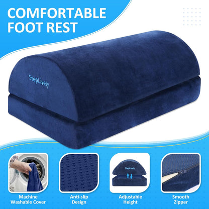 StepLively Foot Rest for Under Desk at Work, Comfortable Foot Stool with 2 Adjustable Heights, Footrest with Washable Cover, for Back & Hip Pain Relief, Suitable for Office, Home and Car (Black)